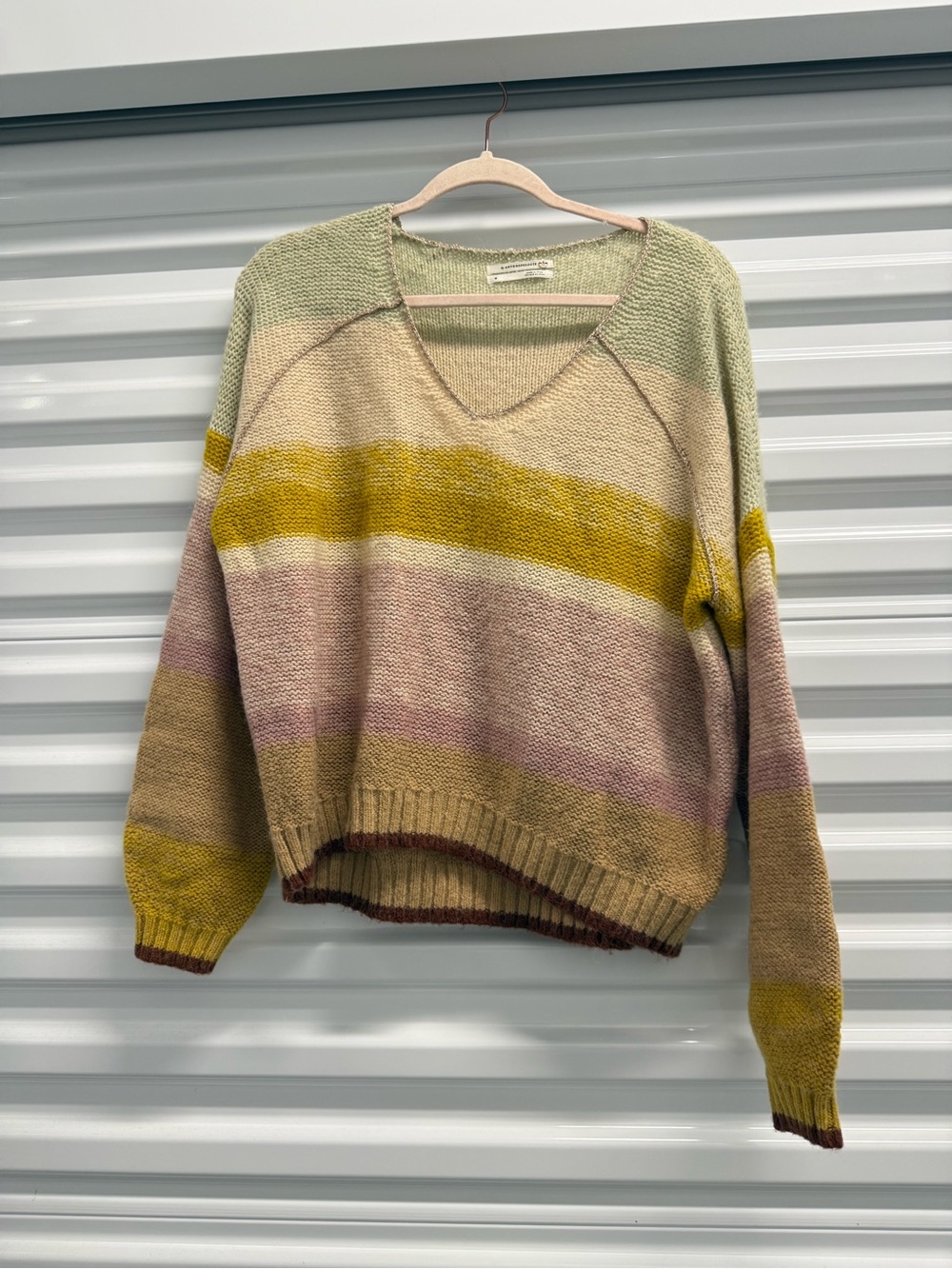 Anthropologie Striped V‑Neck Pullover Sweater wool blend medium